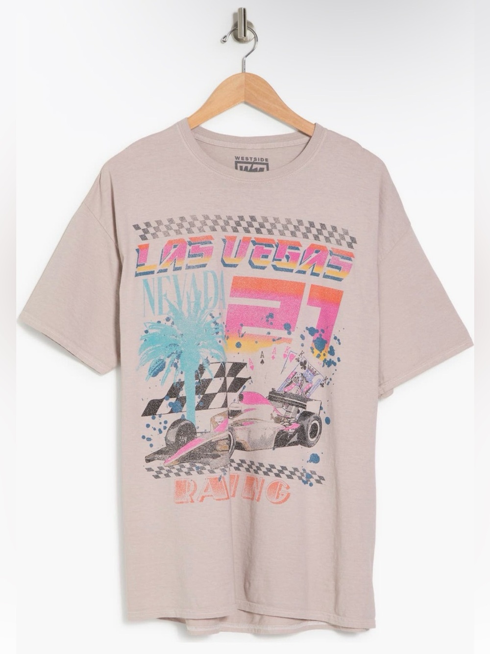 Vintage Las Vegas Racing Graphic Tee - Taupe